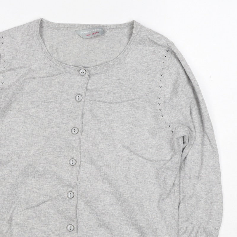 Dorothy Perkins Women Grey Size 12 Round Neck Button Cardigan