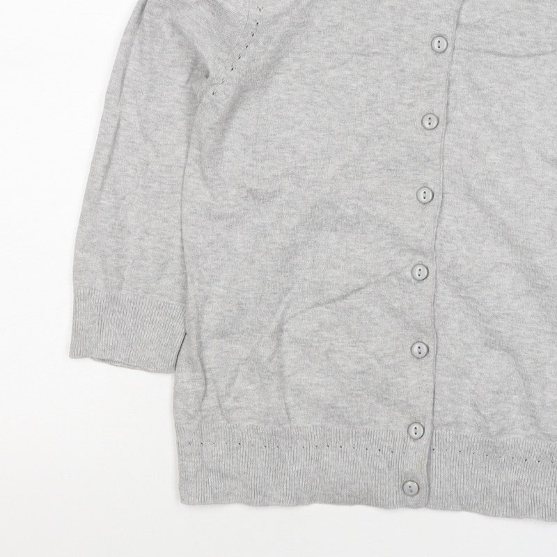 Dorothy Perkins Women Grey Size 12 Round Neck Button Cardigan