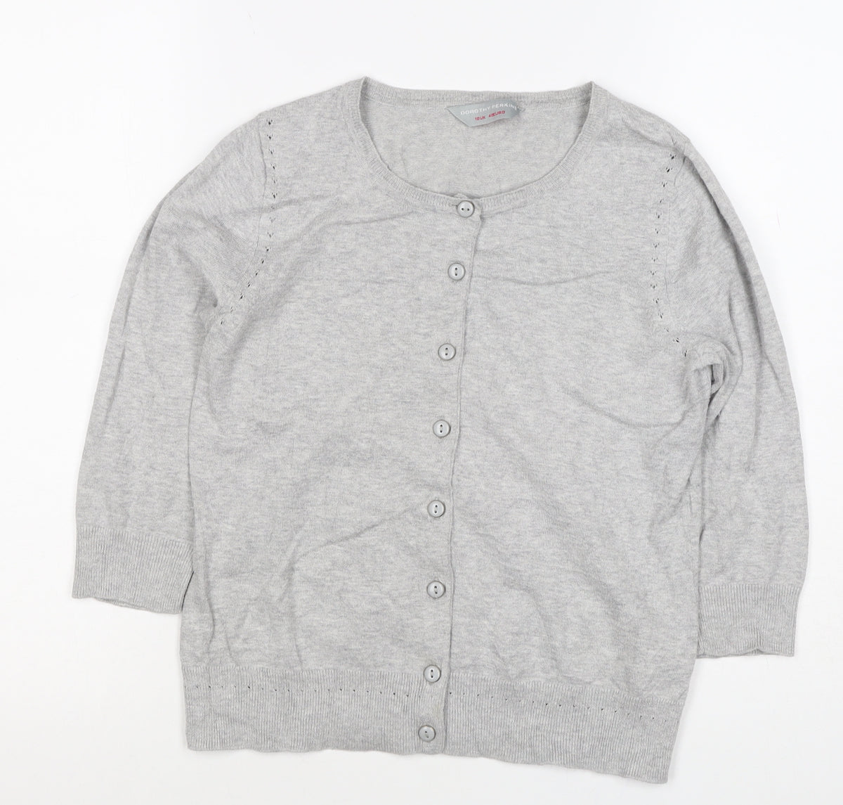 Dorothy Perkins Women Grey Size 12 Round Neck Button Cardigan
