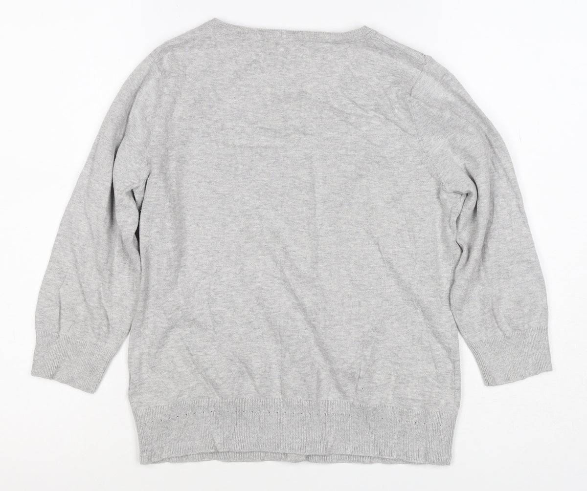 Dorothy Perkins Women Grey Size 12 Round Neck Button Cardigan