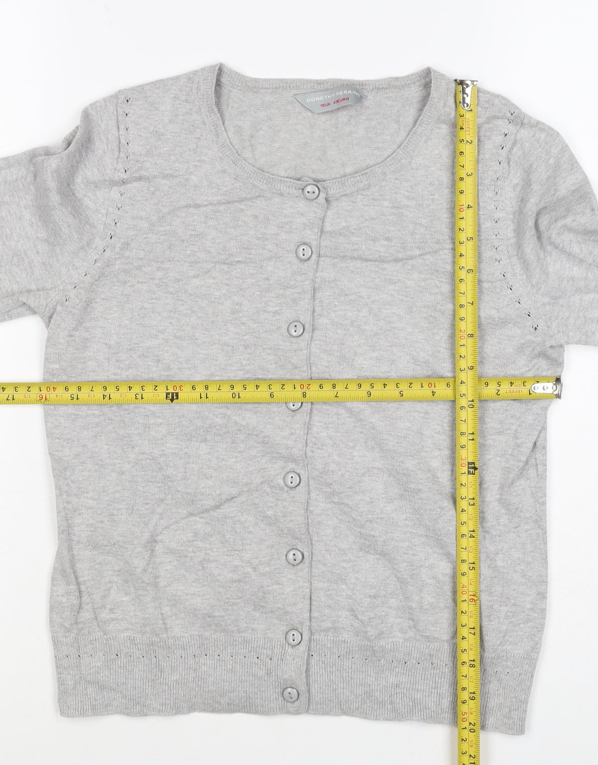 Dorothy Perkins Women Grey Size 12 Round Neck Button Cardigan