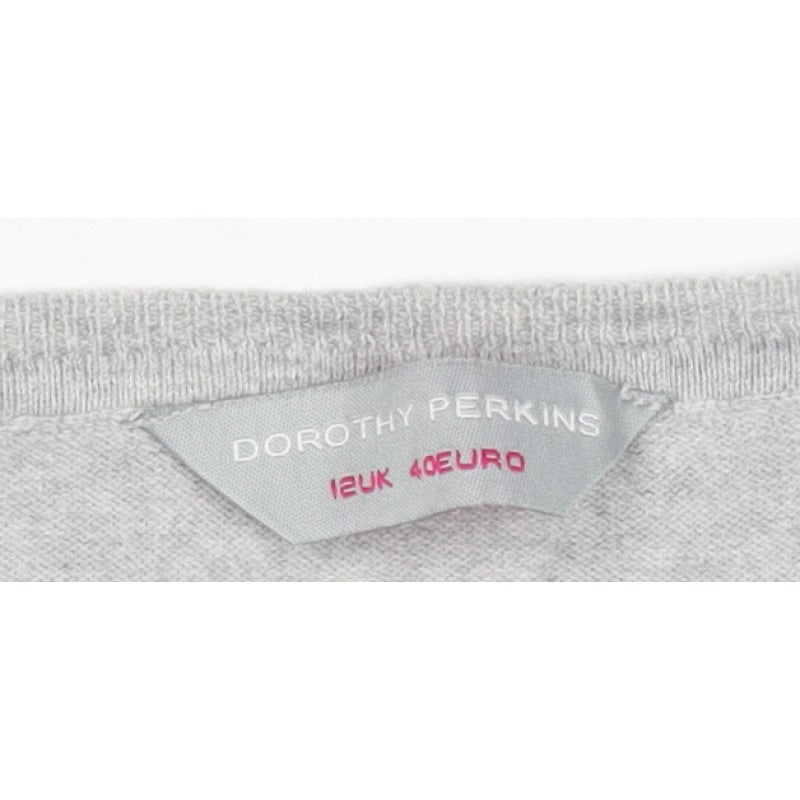 Dorothy Perkins Women Grey Size 12 Round Neck Button Cardigan