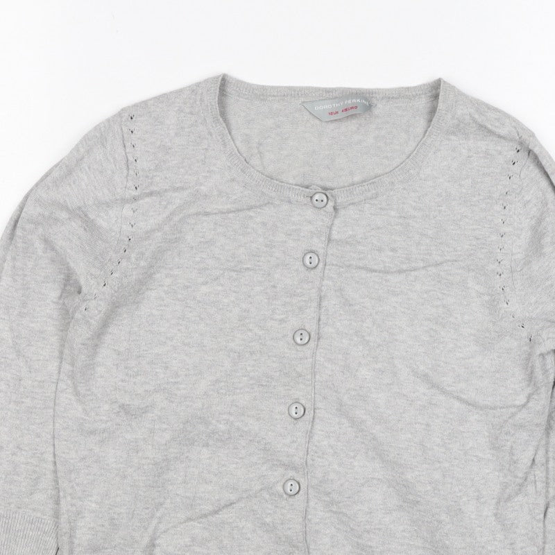 Dorothy Perkins Women Grey Size 12 Round Neck Button Cardigan