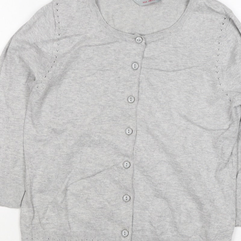 Dorothy Perkins Women Grey Size 12 Round Neck Button Cardigan