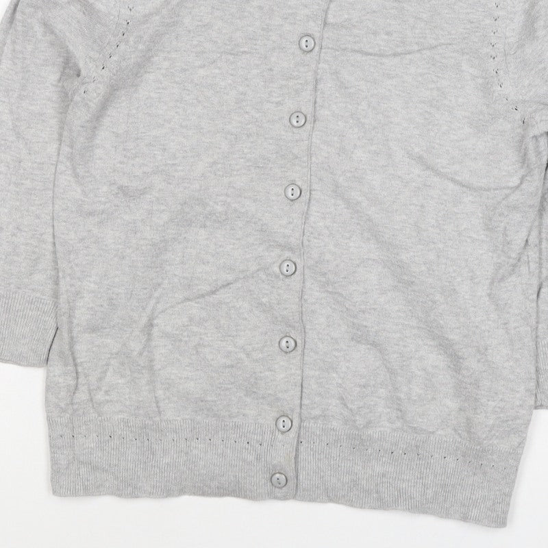 Dorothy Perkins Women Grey Size 12 Round Neck Button Cardigan