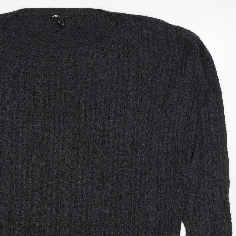 Mango Women’s Grey L Cable-Knit Angora Blend Round Neck Jumper
