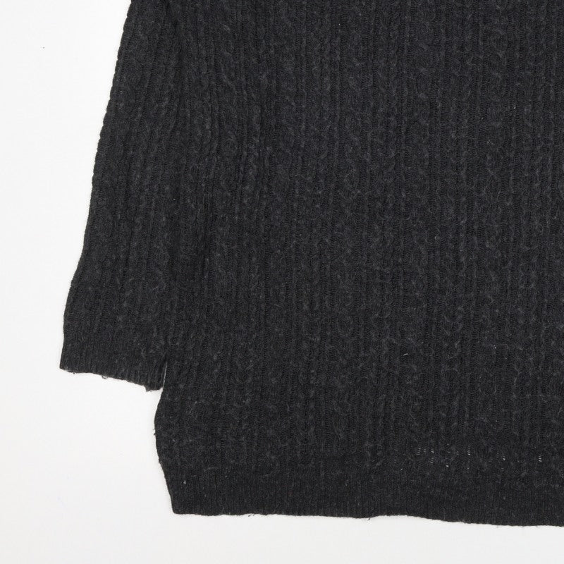 Mango Women’s Grey L Cable-Knit Angora Blend Round Neck Jumper