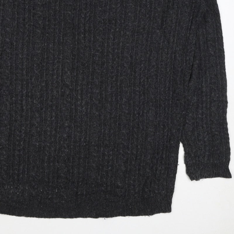 Mango Women’s Grey L Cable-Knit Angora Blend Round Neck Jumper