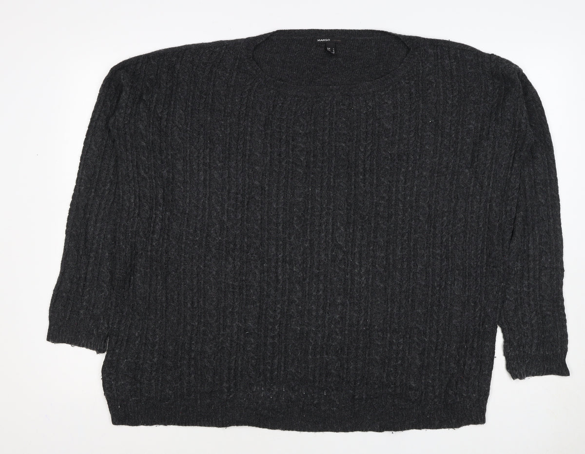Mango Women’s Grey L Cable-Knit Angora Blend Round Neck Jumper