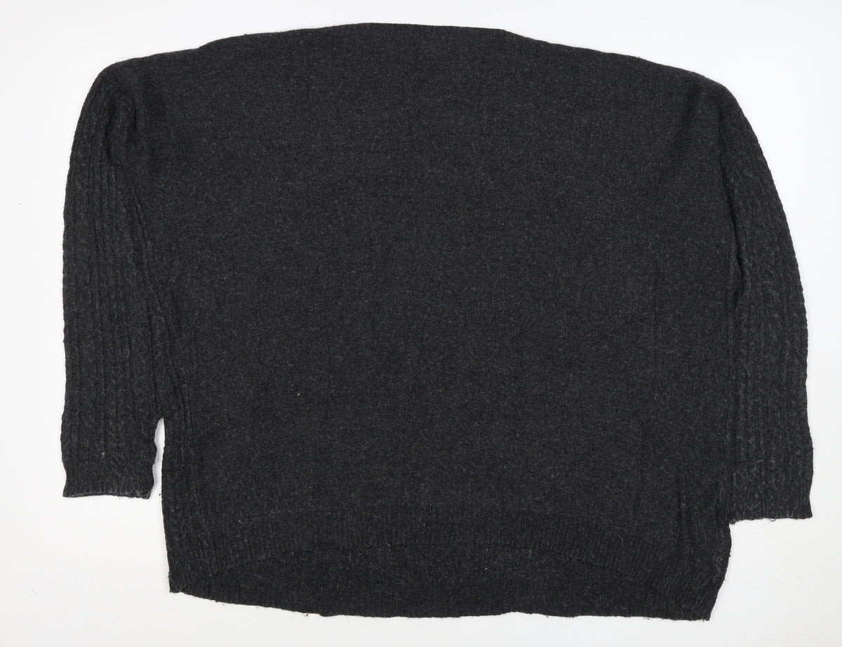 Mango Women’s Grey L Cable-Knit Angora Blend Round Neck Jumper