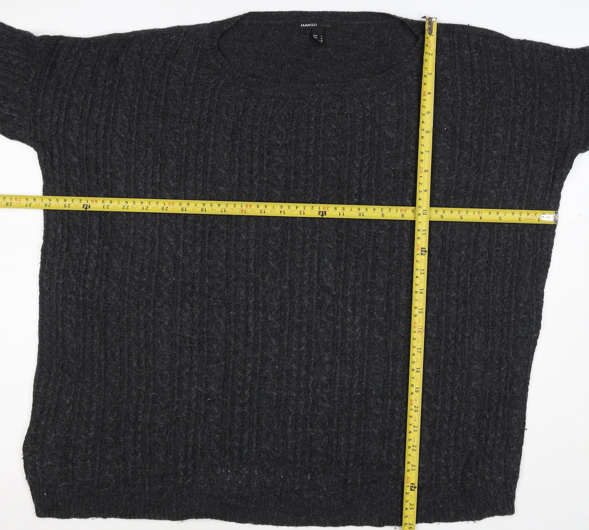 Mango Women’s Grey L Cable-Knit Angora Blend Round Neck Jumper