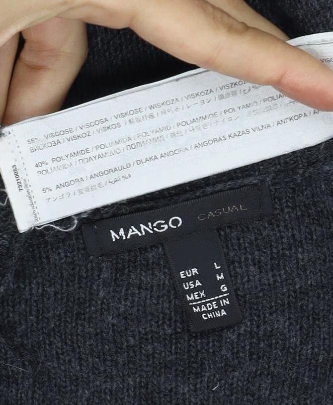 Mango Women’s Grey L Cable-Knit Angora Blend Round Neck Jumper