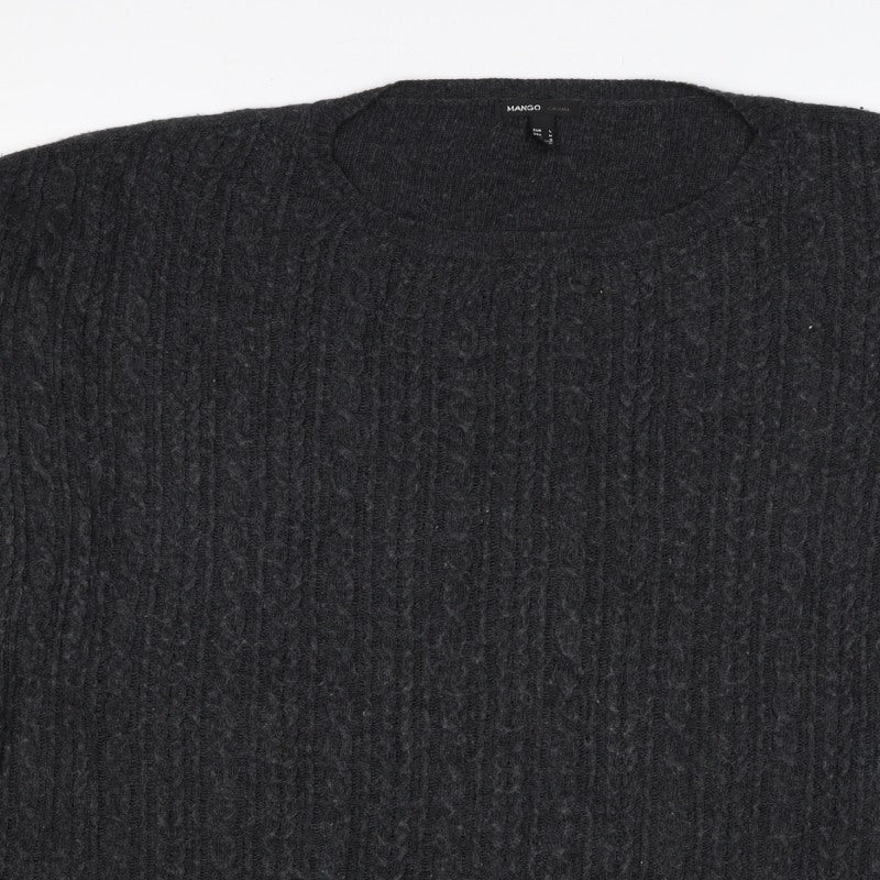Mango Women’s Grey L Cable-Knit Angora Blend Round Neck Jumper