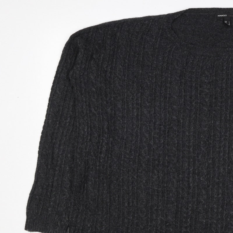 Mango Women’s Grey L Cable-Knit Angora Blend Round Neck Jumper