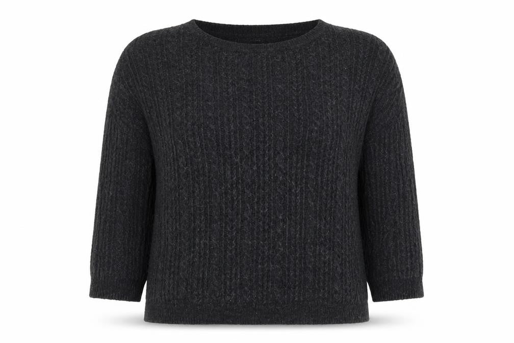Mango Women’s Grey L Cable-Knit Angora Blend Round Neck Jumper