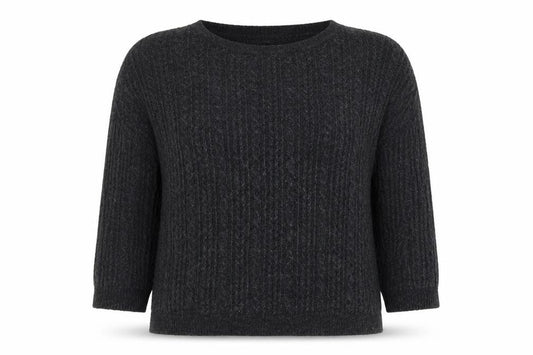 Mango Women’s Grey L Cable-Knit Angora Blend Round Neck Jumper