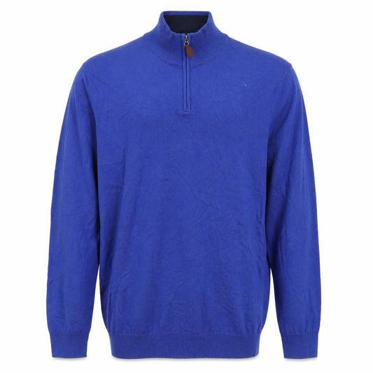 Brook Taverner Men Blue L Merino Wool Cotton 1/4 Zip Jumper
