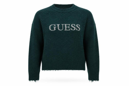 GUESS Women’s Green M Rhinestone Logo Knit Pullover Jumper