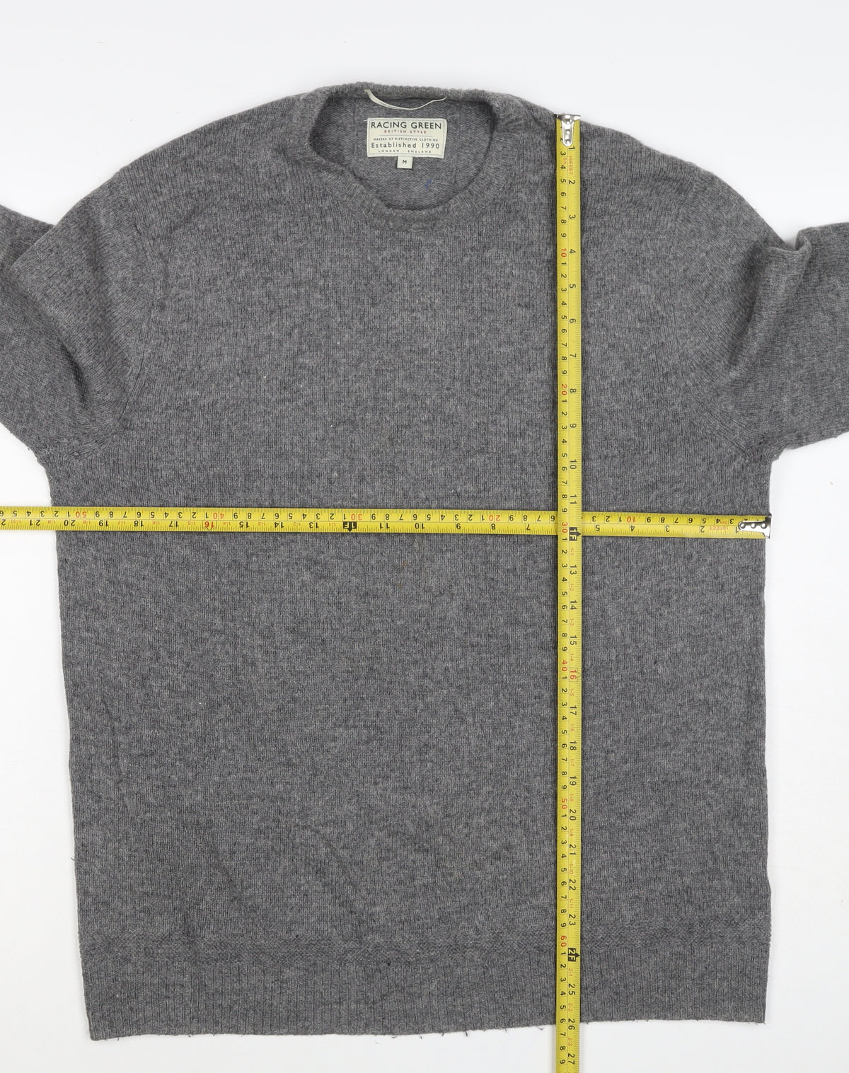 Racing Green Men’s Grey M Crew Neck Knit Pullover Jumper Classic