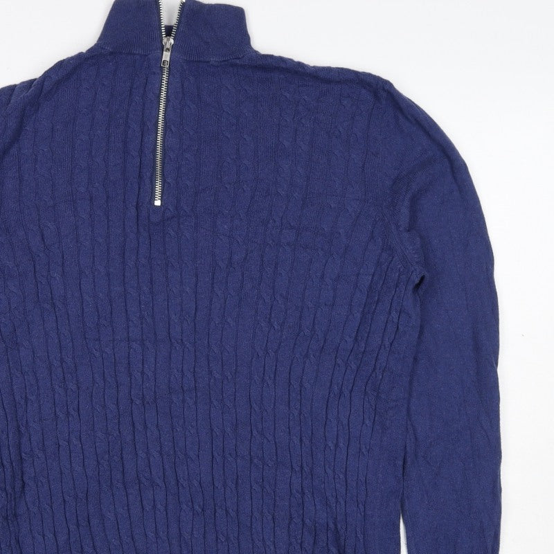 Nigel Hall Men's Blue M Cable Knit 1/4 Zip Cashmere Blend Jumper