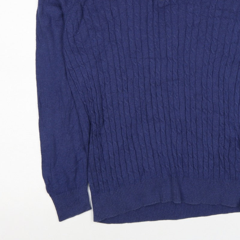 Nigel Hall Men's Blue M Cable Knit 1/4 Zip Cashmere Blend Jumper