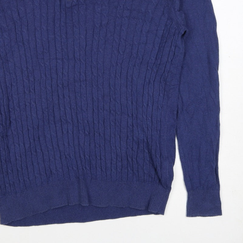 Nigel Hall Men's Blue M Cable Knit 1/4 Zip Cashmere Blend Jumper