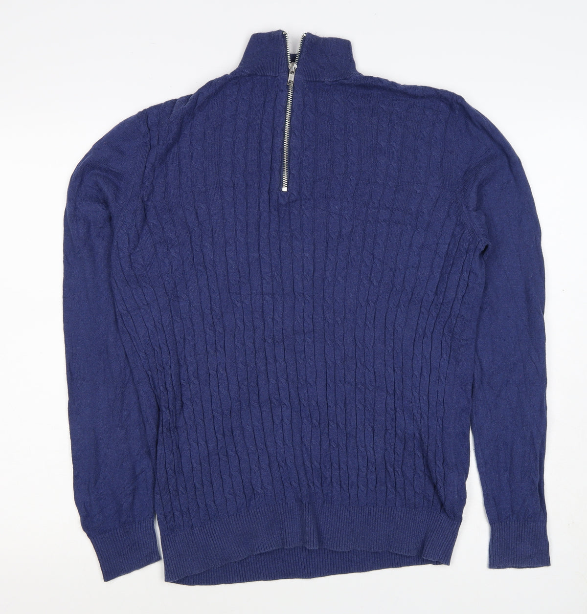 Nigel Hall Men's Blue M Cable Knit 1/4 Zip Cashmere Blend Jumper