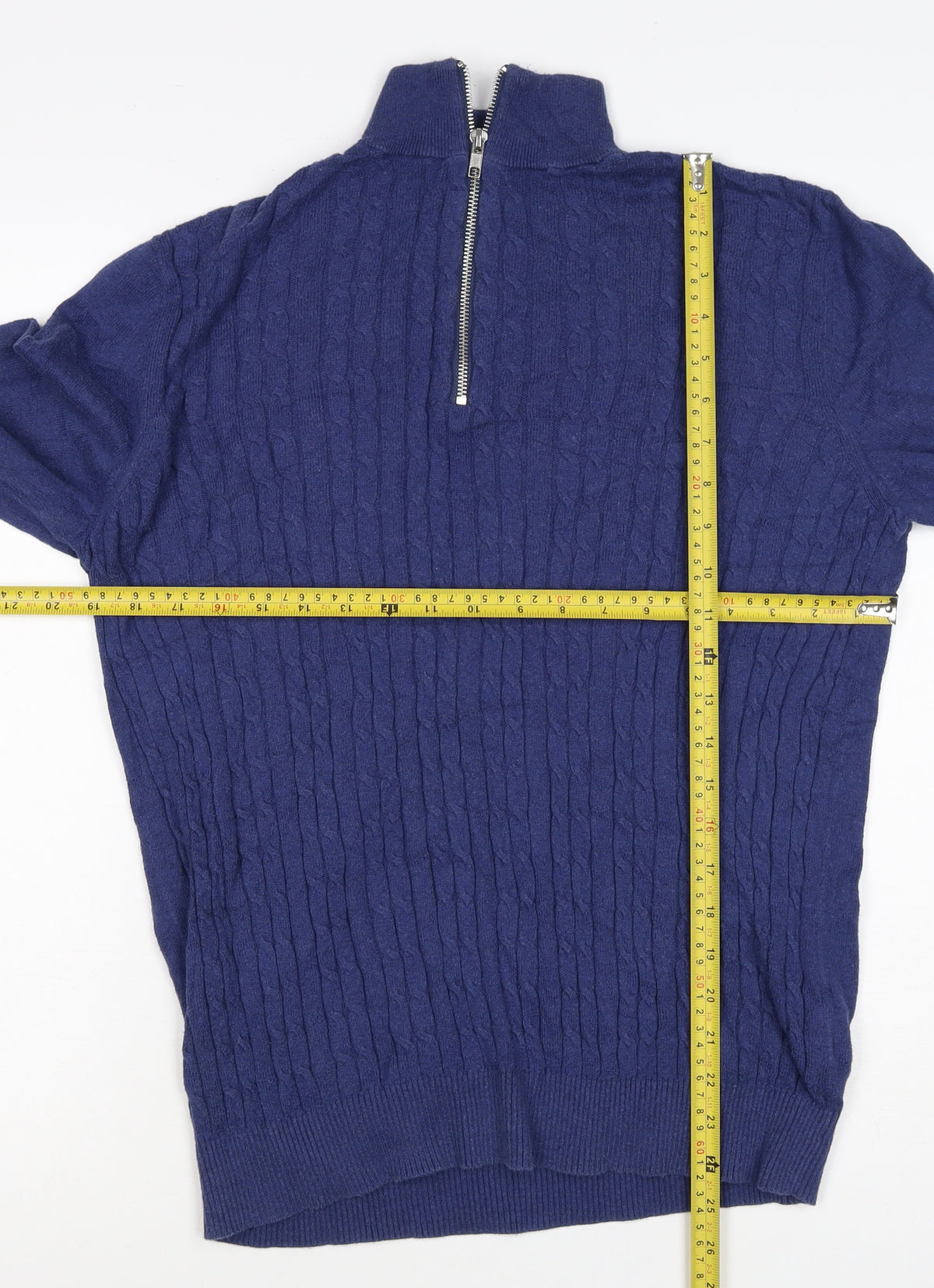 Nigel Hall Men's Blue M Cable Knit 1/4 Zip Cashmere Blend Jumper