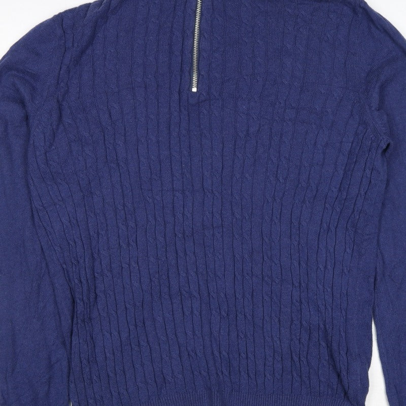Nigel Hall Men's Blue M Cable Knit 1/4 Zip Cashmere Blend Jumper