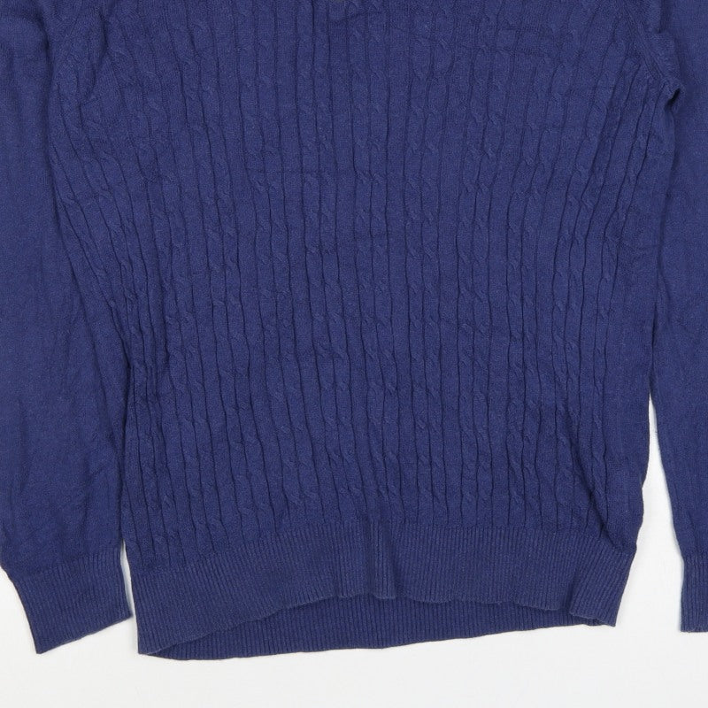 Nigel Hall Men's Blue M Cable Knit 1/4 Zip Cashmere Blend Jumper