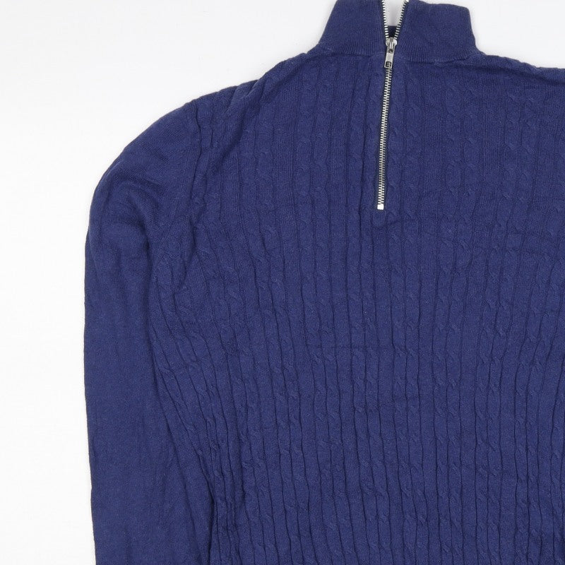 Nigel Hall Men's Blue M Cable Knit 1/4 Zip Cashmere Blend Jumper
