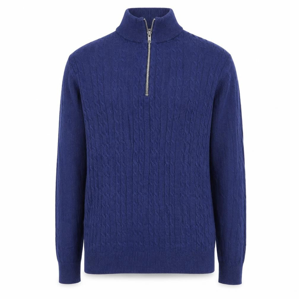 Nigel Hall Men's Blue M Cable Knit 1/4 Zip Cashmere Blend Jumper