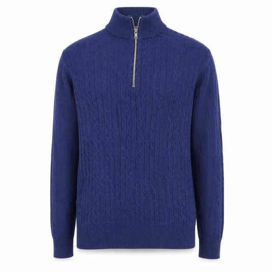 Nigel Hall Men's Blue M Cable Knit 1/4 Zip Cashmere Blend Jumper
