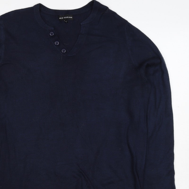 Red Herring Men’s Blue Size S Long Sleeve Button Henley Jumper