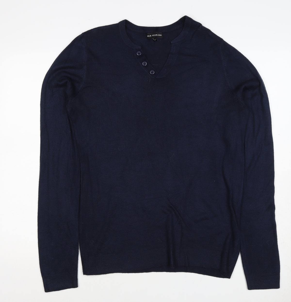 Red Herring Men’s Blue Size S Long Sleeve Button Henley Jumper