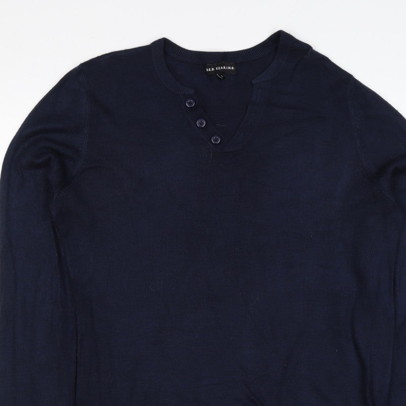 Red Herring Men’s Blue Size S Long Sleeve Button Henley Jumper