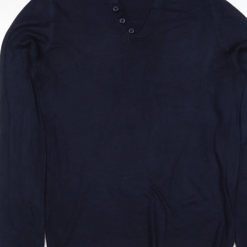 Red Herring Men’s Blue Size S Long Sleeve Button Henley Jumper