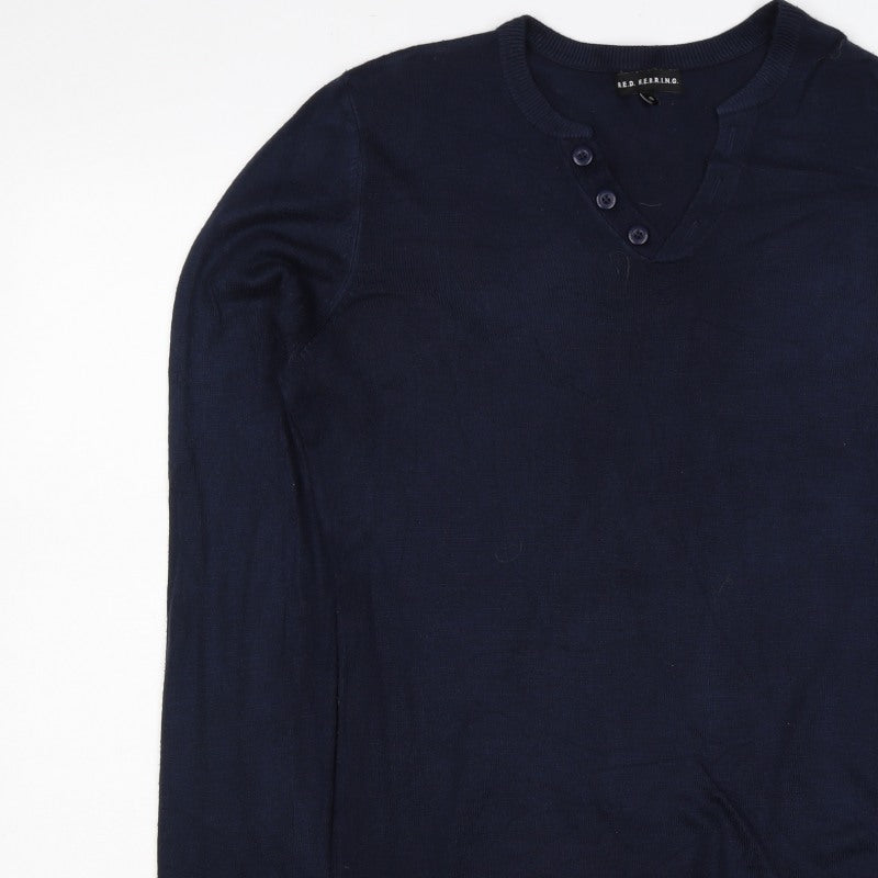 Red Herring Men’s Blue Size S Long Sleeve Button Henley Jumper