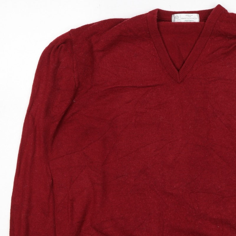 Marks & Spencer Unisex Red L Lambswool V-Neck Pullover Jumper
