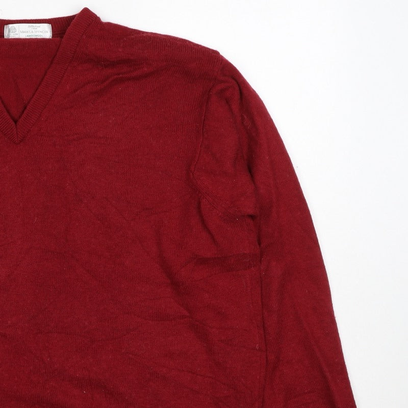 Marks & Spencer Unisex Red L Lambswool V-Neck Pullover Jumper