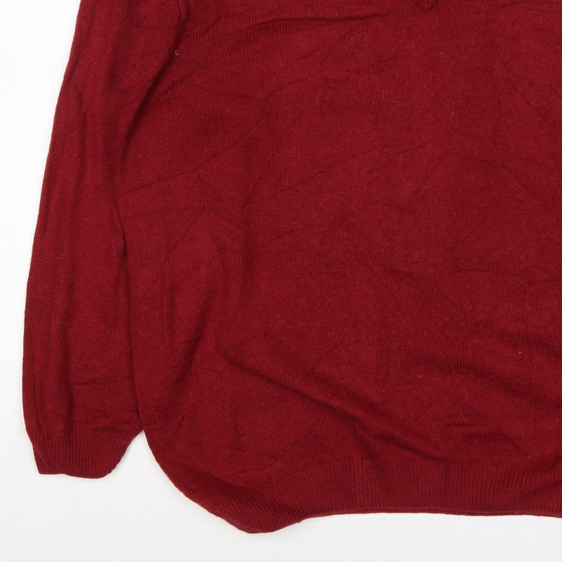 Marks & Spencer Unisex Red L Lambswool V-Neck Pullover Jumper