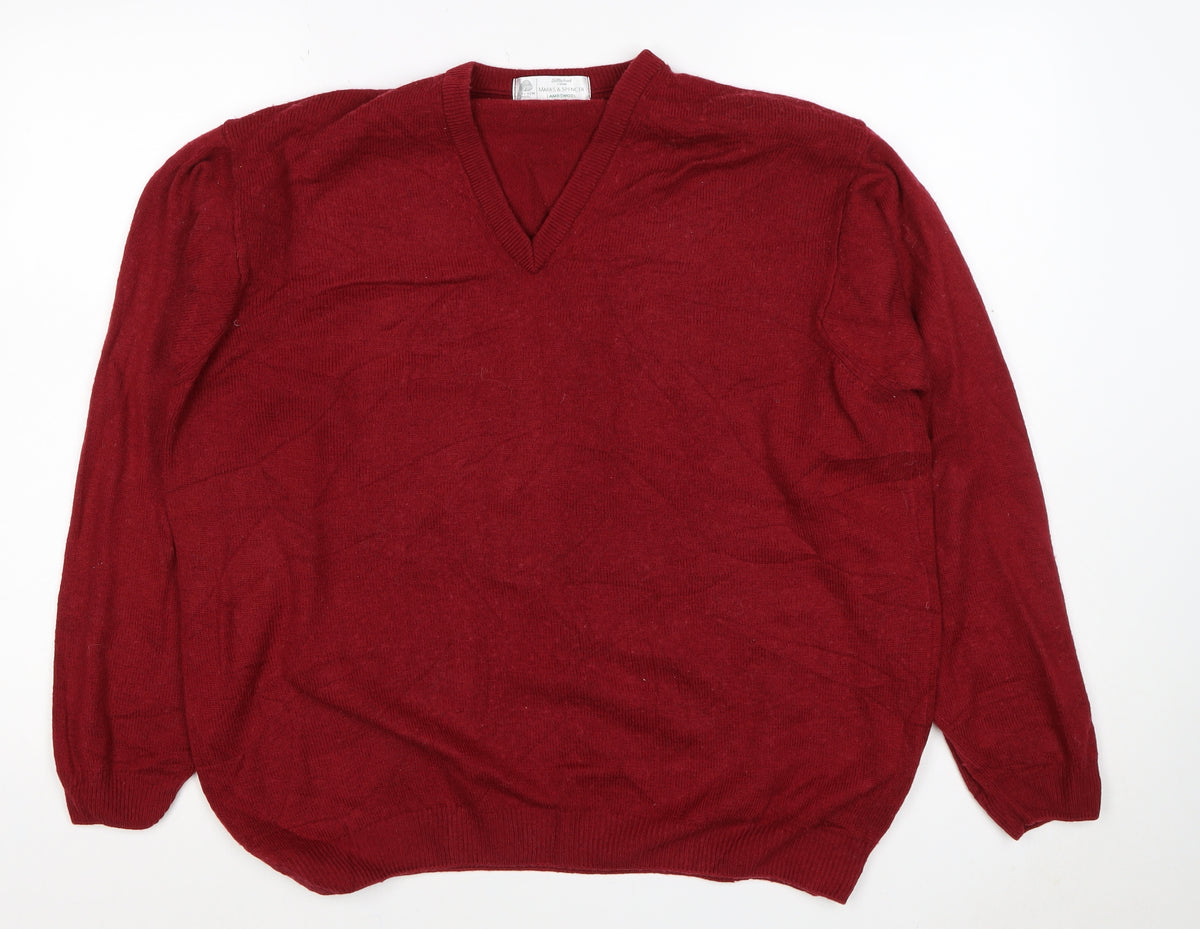Marks & Spencer Unisex Red L Lambswool V-Neck Pullover Jumper