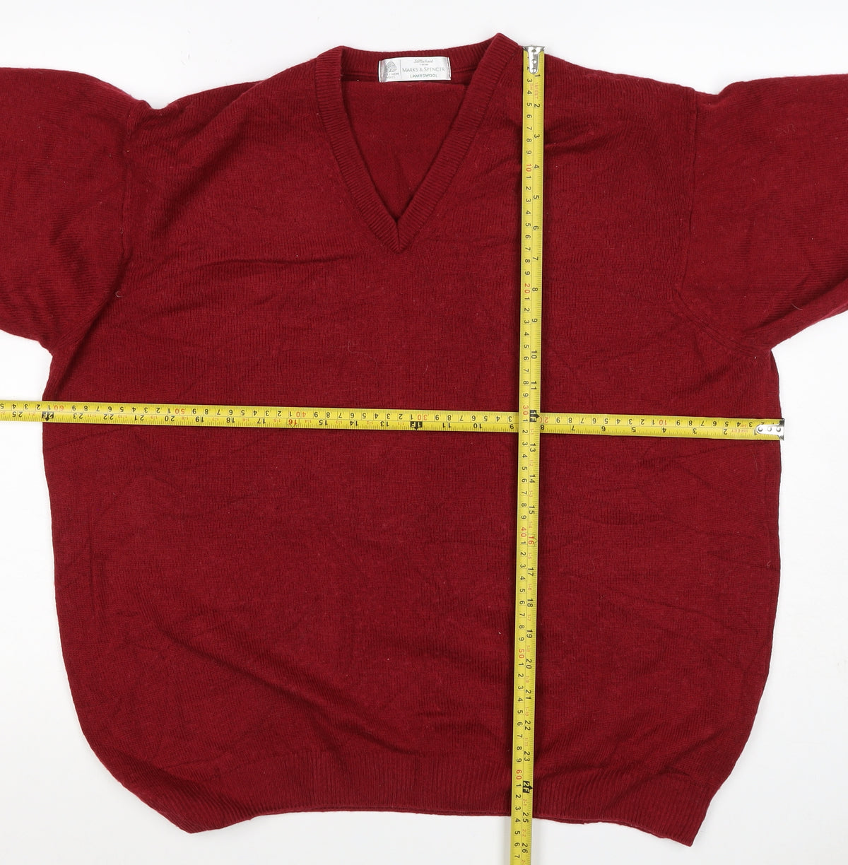 Marks & Spencer Unisex Red L Lambswool V-Neck Pullover Jumper