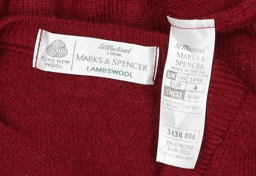 Marks & Spencer Unisex Red L Lambswool V-Neck Pullover Jumper
