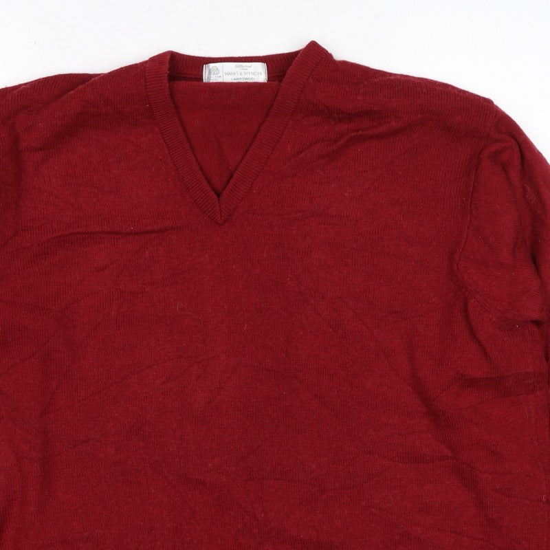 Marks & Spencer Unisex Red L Lambswool V-Neck Pullover Jumper
