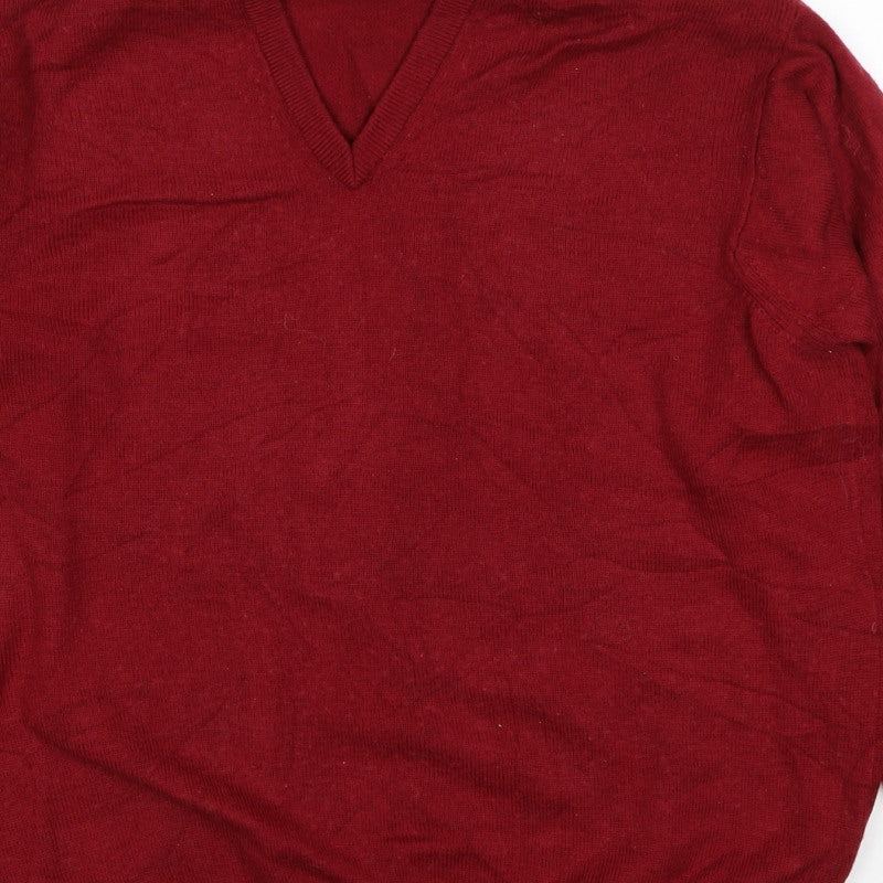 Marks & Spencer Unisex Red L Lambswool V-Neck Pullover Jumper
