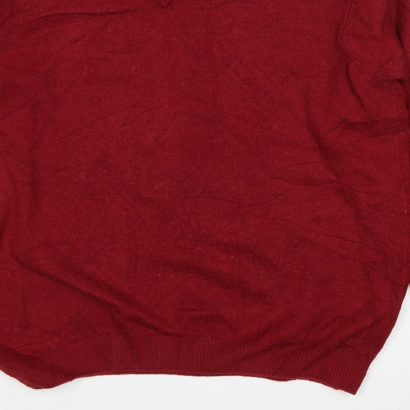 Marks & Spencer Unisex Red L Lambswool V-Neck Pullover Jumper
