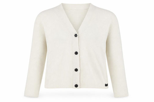 Scotch & Soda Women Ivory L Rib Knit V-Neck Button Cardigan
