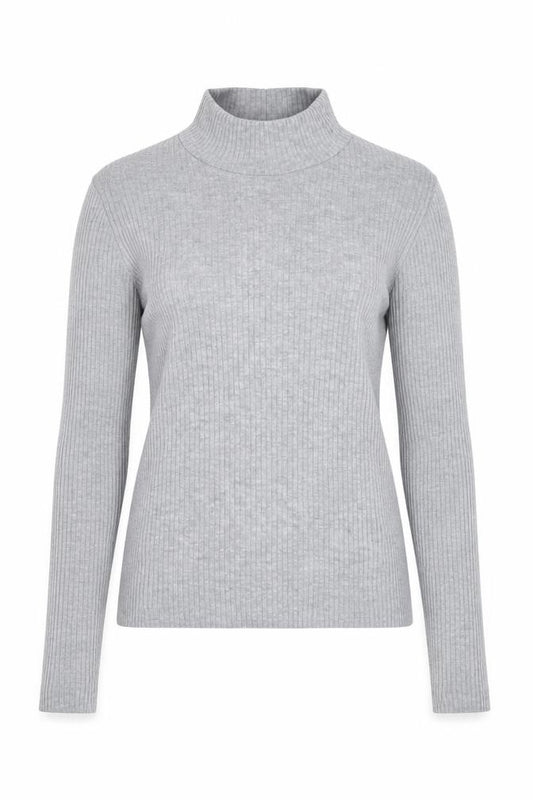 UNIQLO Women Grey S Ribbed Roll Neck Slim Knit Jumper