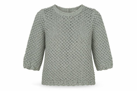 Fat Face Women Grey UK 12 Crochet Knit 3/4 Sleeve Henley Jumper